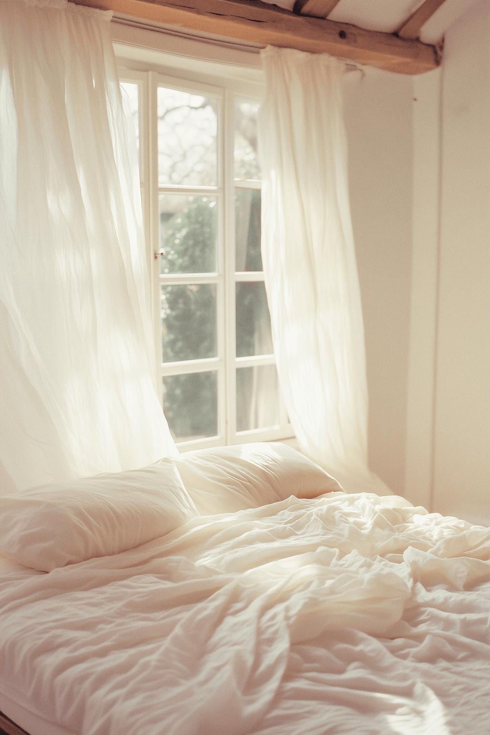 Black and white newspaper photo of a bedroom